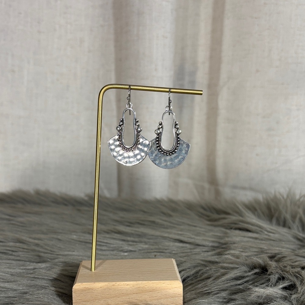 Silver Tone Hammered Dangle Earrings